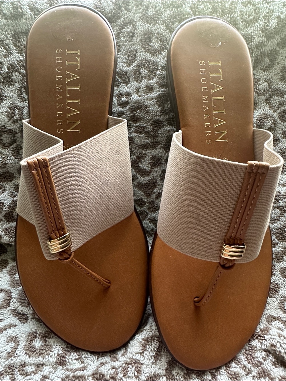 Italian Shoemakers Brown Tan Elastic Band Thong Sandals